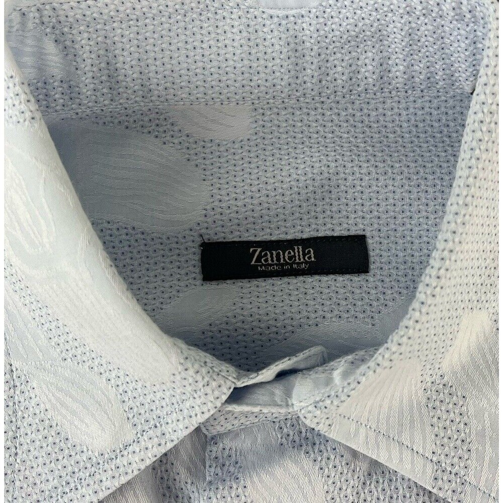 Zanella Harold Mens M Blue White Floral Design Button Down Long Sleeve Shirt - Picture 4 of 6